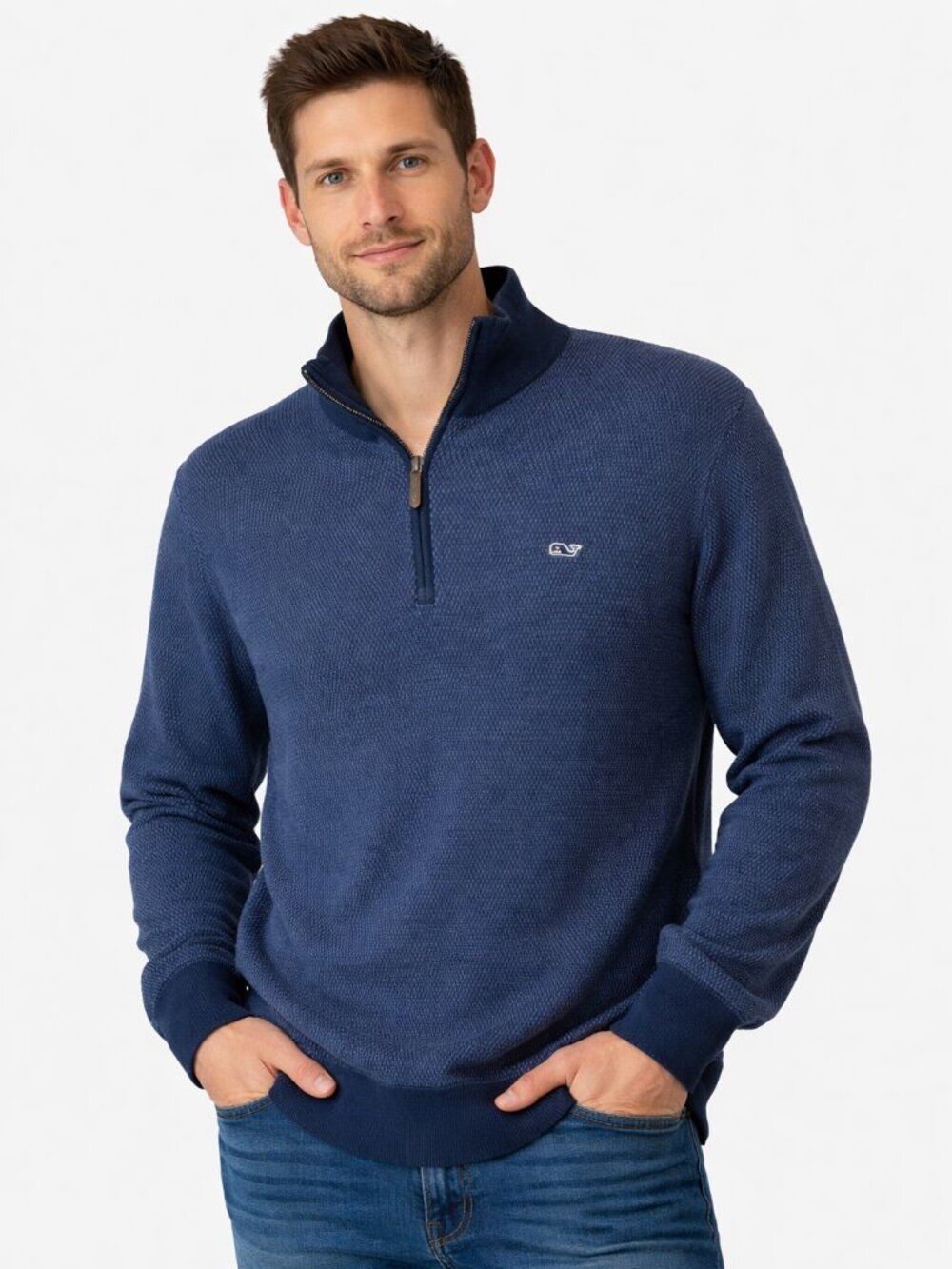 Vineyard Vines Men's Blue Whale 1/4 Zip Pullover Sweater - Size XL
